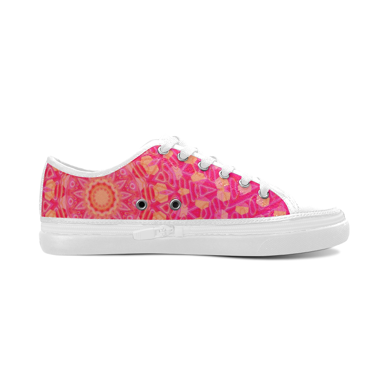 Pink Orange and Rose Floral Abstract Women's Canvas Zipper Shoes/Large Size (Model 001)