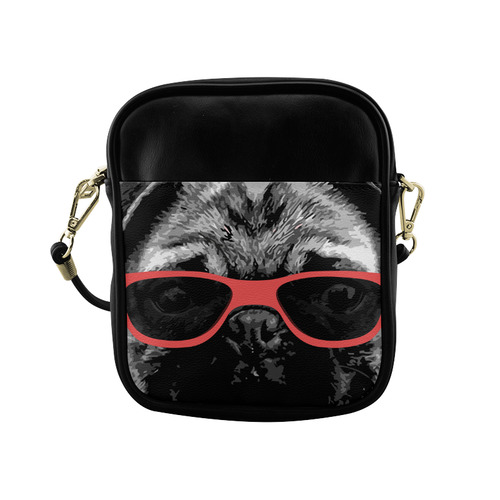 Cute PUG / carlin with red tongue & sunglasses Sling Bag (Model 1627)