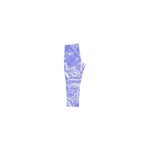 Shimmering floral damask,  blue Capri Legging (Model L02)