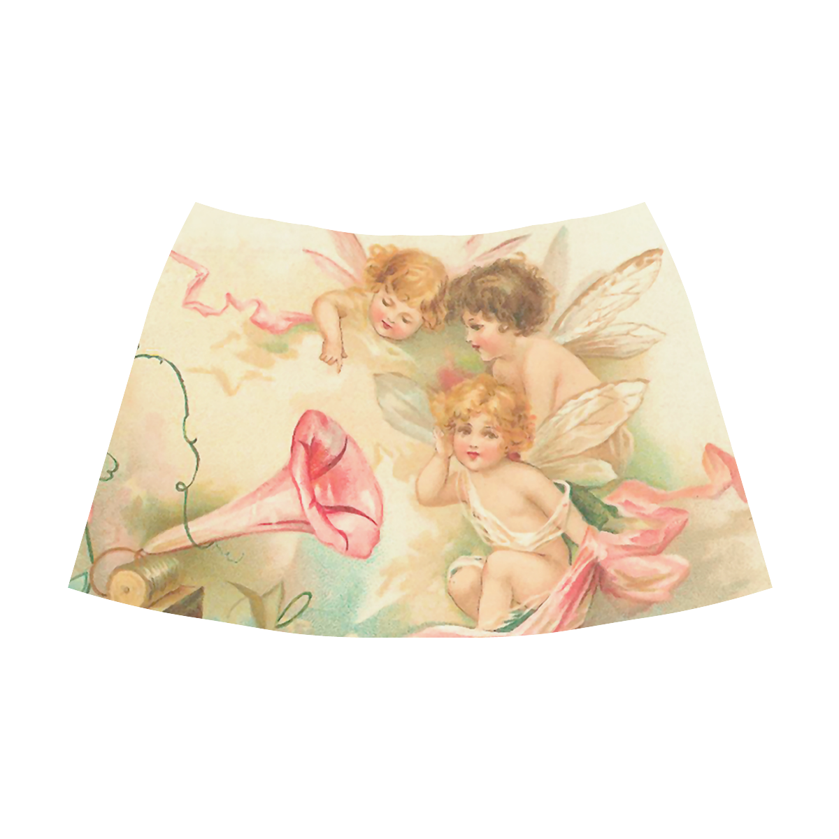 Vintage valentine cupid angel hear love songs Mnemosyne Women's Crepe Skirt (Model D16)