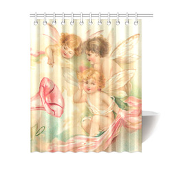 Vintage valentine cupid angel hear love songs Shower Curtain 60"x72"