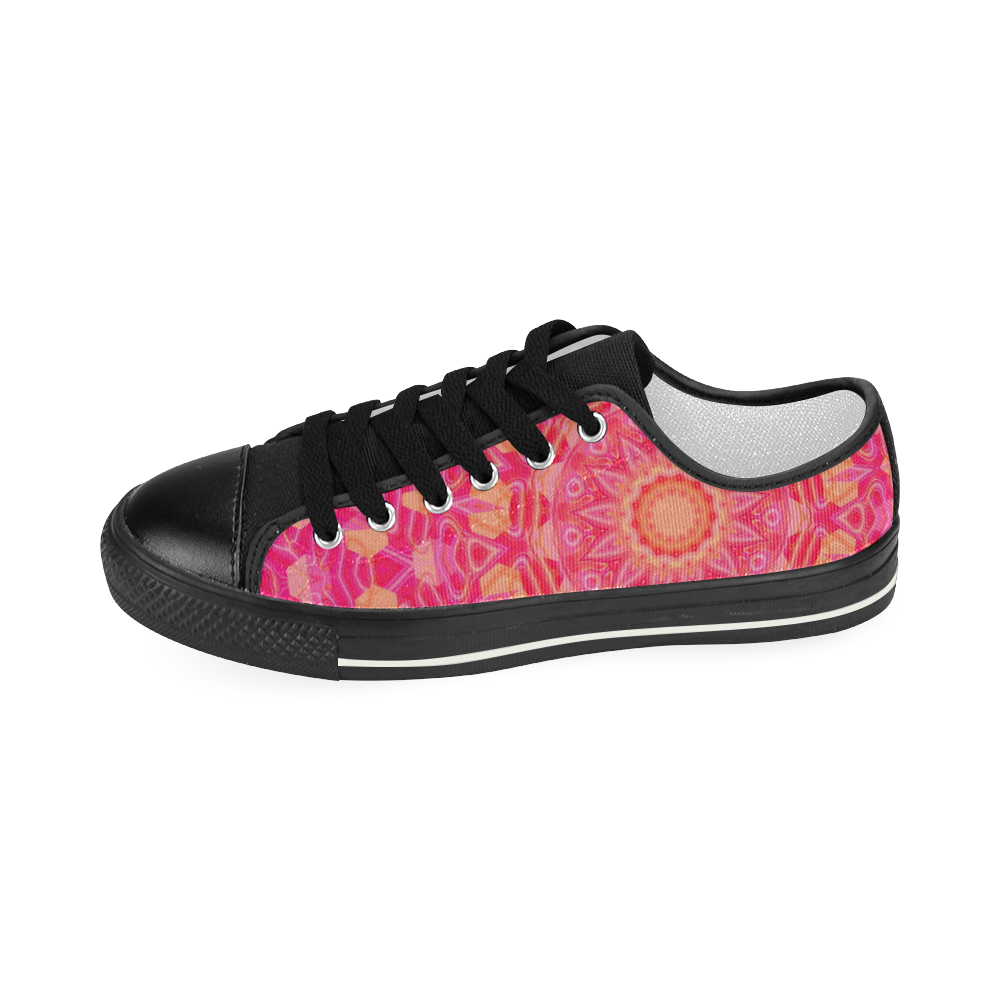 Rose Pink and Orange Abstract Floral Women's Classic Canvas Shoes (Model 018)