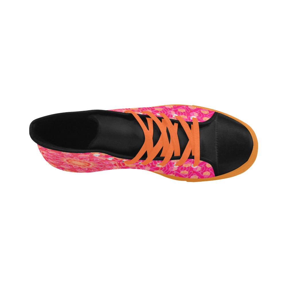 Pink Orange and Rose Abstract Floral High Tops Aquila High Top Microfiber Leather Women's Shoes (Model 032)