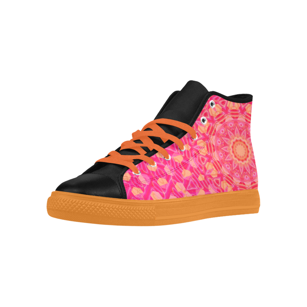 Pink Orange and Rose Abstract Floral High Tops Aquila High Top Microfiber Leather Women's Shoes (Model 032)