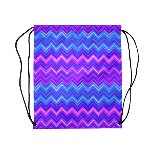 Blue Chevron Tribal Pattern Large Drawstring Bag Model 1604 (Twin Sides)  16.5"(W) * 19.3"(H)