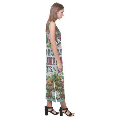 Harrison Flavoring Extracts Vintage Floral Fruit Phaedra Sleeveless Open Fork Long Dress (Model D08)