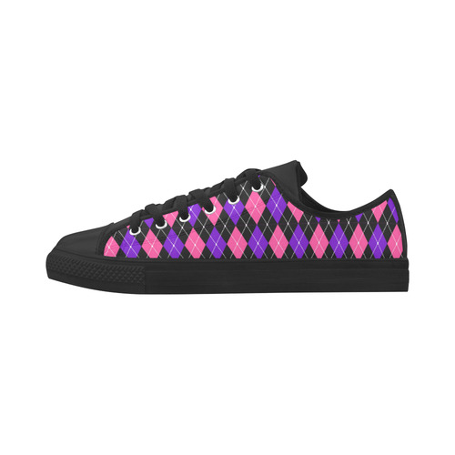 Pink And Purple Argyle On Black Aquila Microfiber Leather Women's Shoes (Model 031)