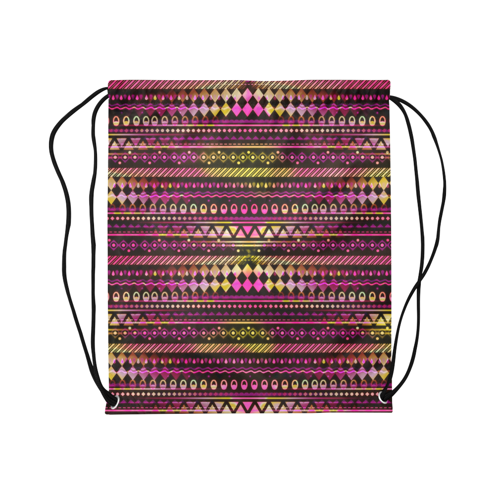 Pink N Yellow Tribal Pattern Large Drawstring Bag Model 1604 (Twin Sides)  16.5"(W) * 19.3"(H)