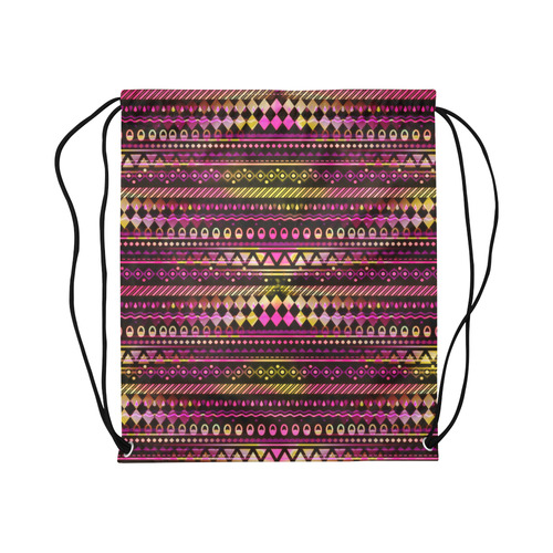Pink N Yellow Tribal Pattern Large Drawstring Bag Model 1604 (Twin Sides)  16.5"(W) * 19.3"(H)
