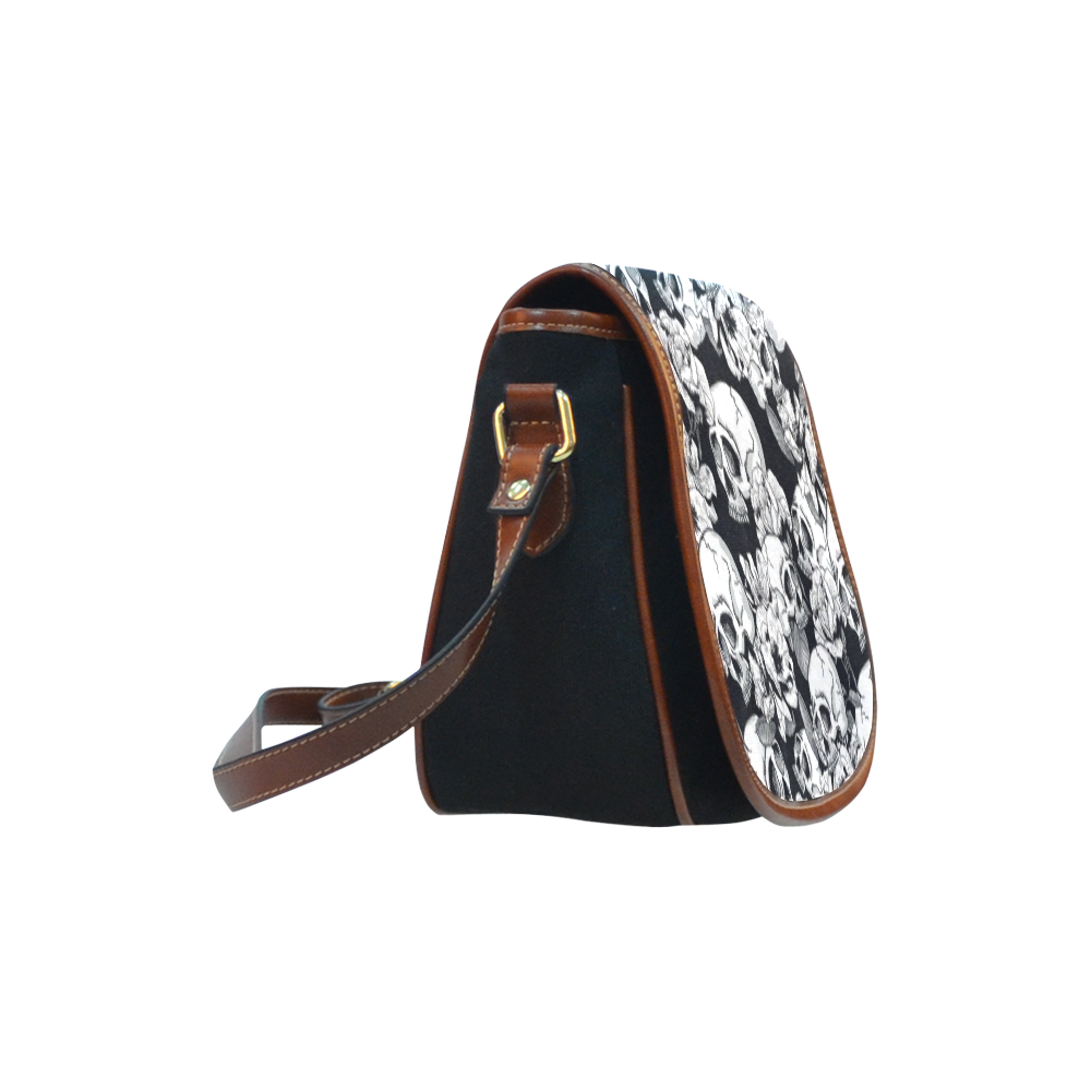 skull pattern, black and white Saddle Bag/Small (Model 1649)(Flap Customization)