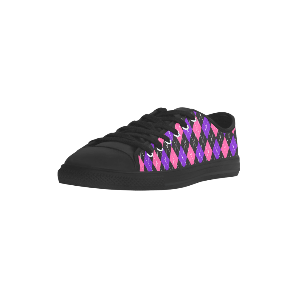Pink And Purple Argyle On Black Aquila Microfiber Leather Women's Shoes (Model 031)