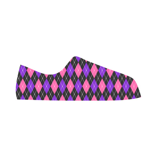 Pink And Purple Argyle On Black Aquila Microfiber Leather Women's Shoes/Large Size (Model 031)