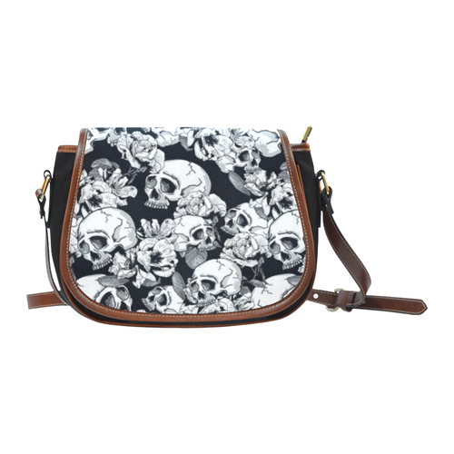 skull pattern, black and white Saddle Bag/Small (Model 1649)(Flap Customization)