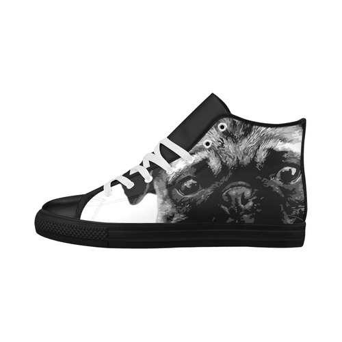 Cute PUG / carlin with red tongue Aquila High Top Microfiber Leather Women's Shoes/Large Size (Model 032)