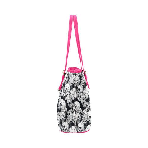 skull pattern, black and white Leather Tote Bag/Large (Model 1651)