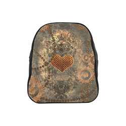 Steampuink, rusty heart with clocks and gears School Backpack (Model 1601)(Small)