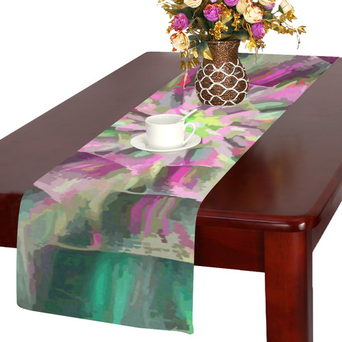 Pink Turquoise Abstract Floral Art Table Runner 14x72 inch