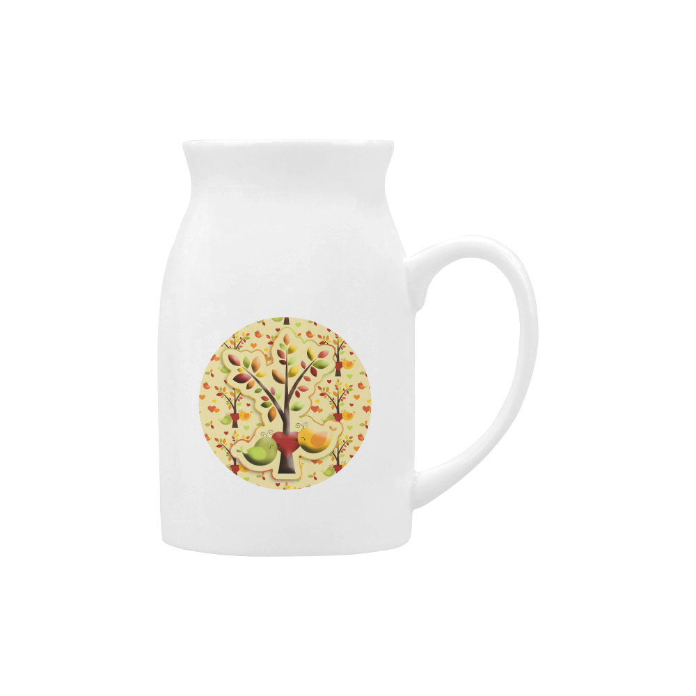 Autumn BIG LOVE Pattern TREEs, BIRDs and HEARTS Milk Cup (Large) 450ml