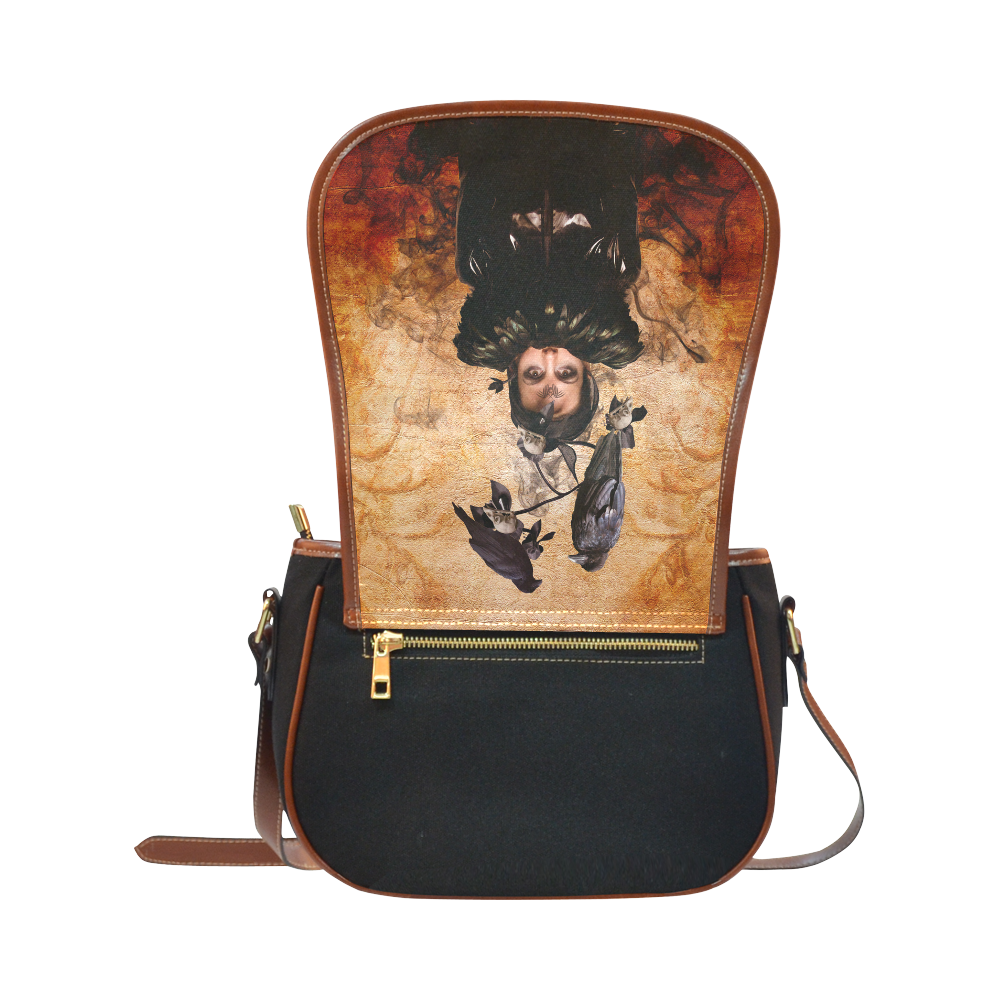 Crow Woman in Modern Times as Spirit Guide Saddle Bag/Small (Model 1649)(Flap Customization)