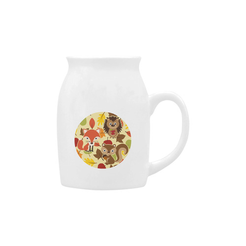 Autumn Leaves Pattern + HEDGEHOG FOX SQUIRREL Milk Cup (Small) 300ml