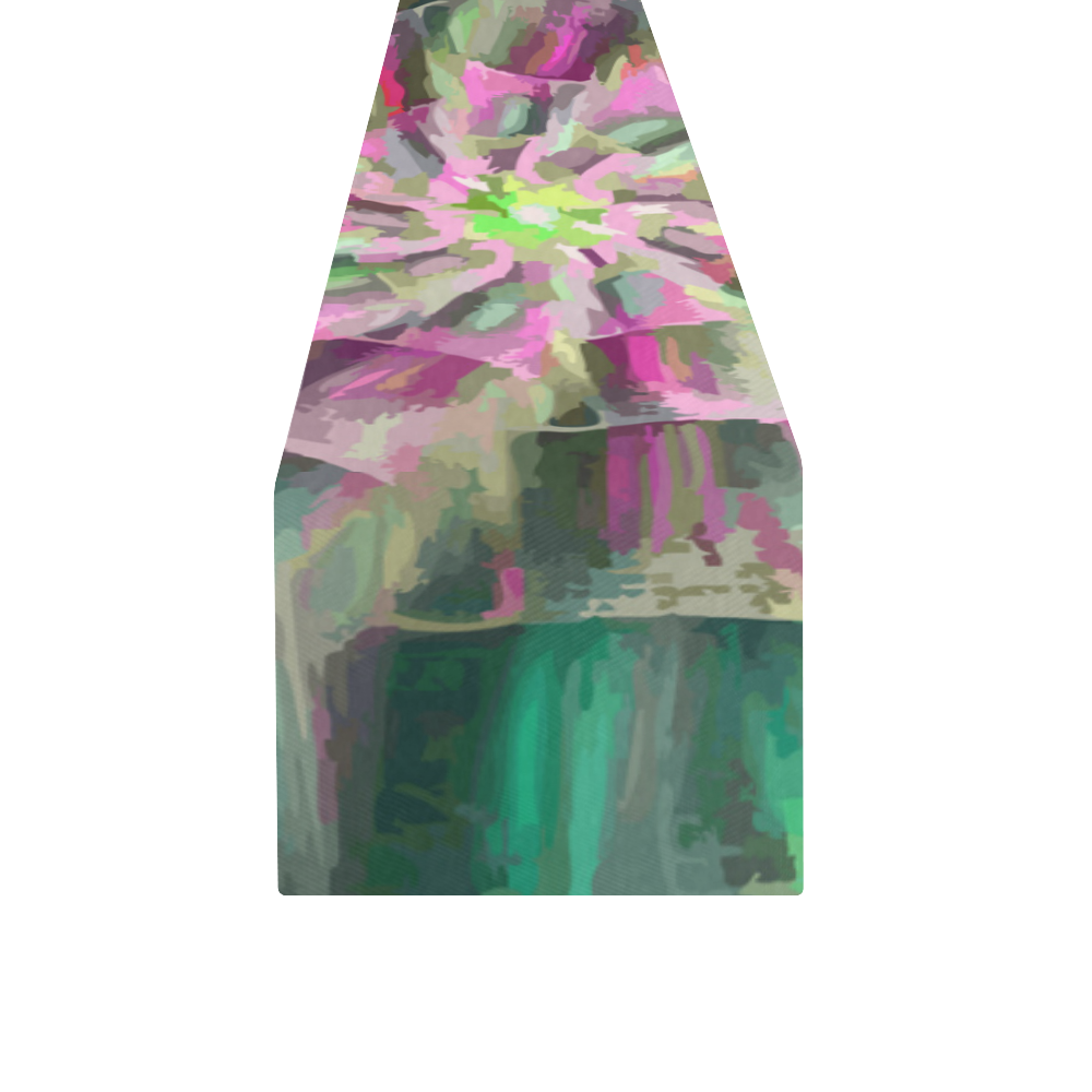 Pink Turquoise Abstract Floral Art Table Runner 14x72 inch