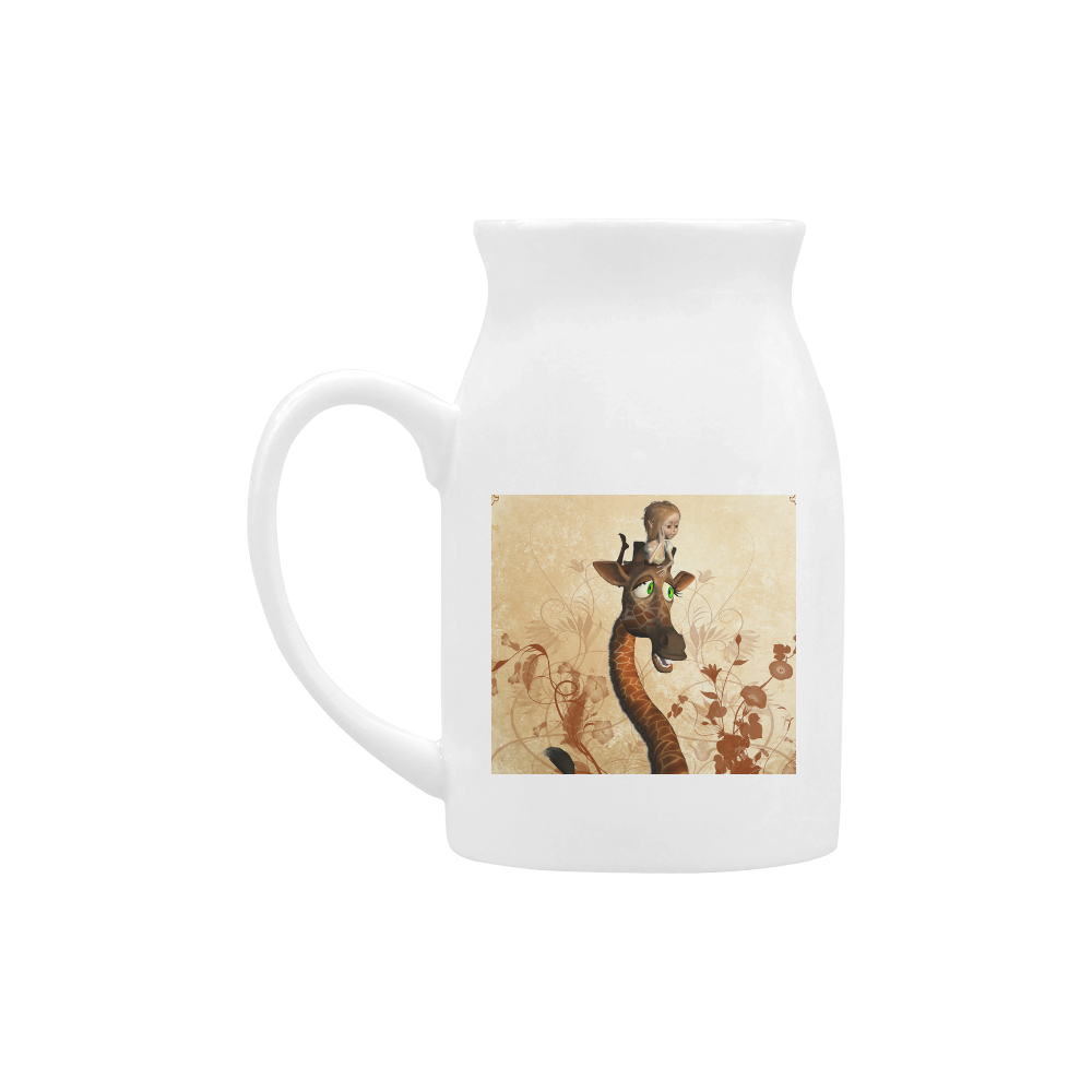 Funny, cute giraffe with fairy Milk Cup (Large) 450ml
