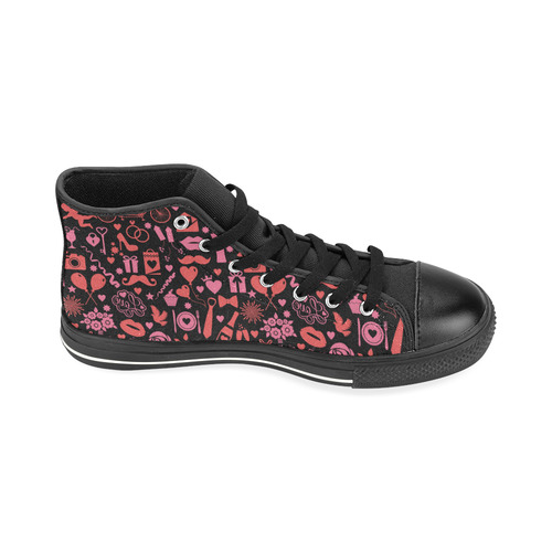 Pink Love High Top Canvas Women's Shoes/Large Size (Model 017)