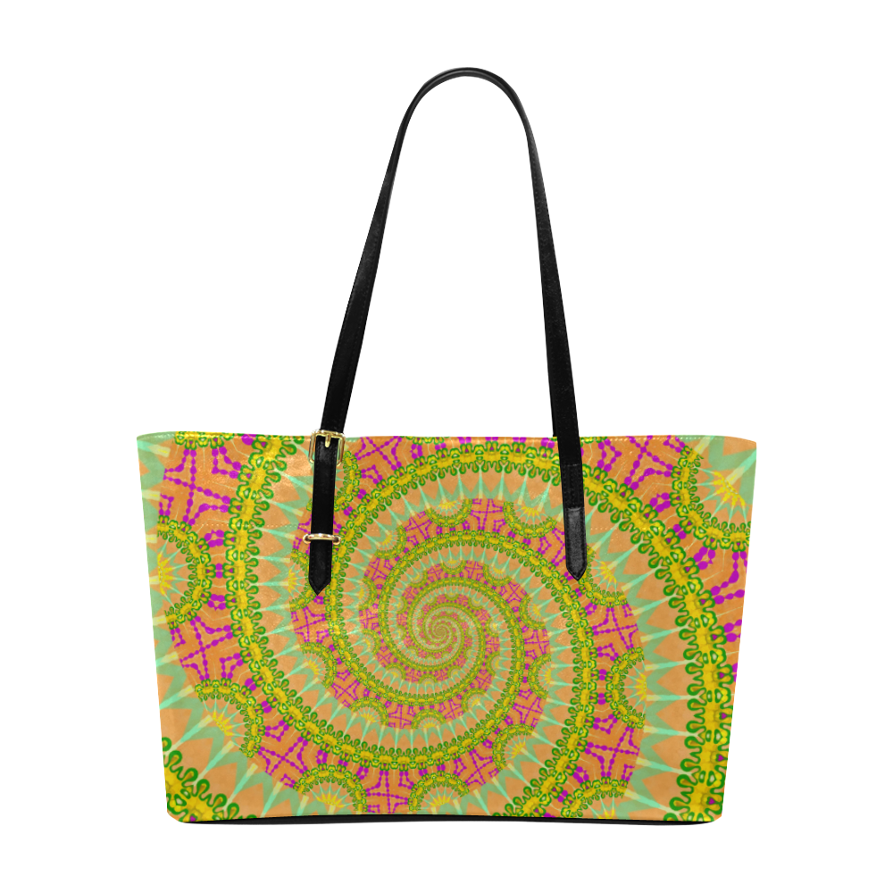 FLOWER POWER SPIRAL SUNNY orange green yellow Euramerican Tote Bag/Large (Model 1656)