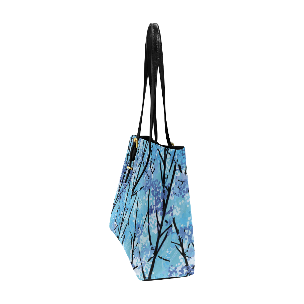 Abstract Geometric Blue Tree Nature Euramerican Tote Bag/Large (Model 1656)