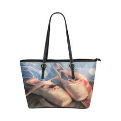 Painting ballet ballerina shoes and jersey tutu Leather Tote Bag/Large (Model 1651)