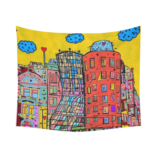 Dancing House Prague by Nico Bielow Cotton Linen Wall Tapestry 60"x 51"