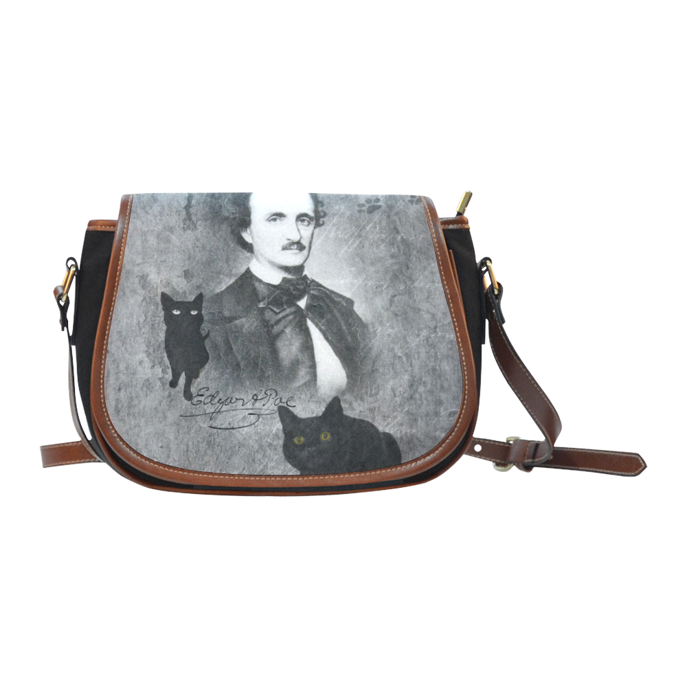 E.A. Poe - The Black Cat Vintage Collage Saddle Bag/Small (Model 1649)(Flap Customization)