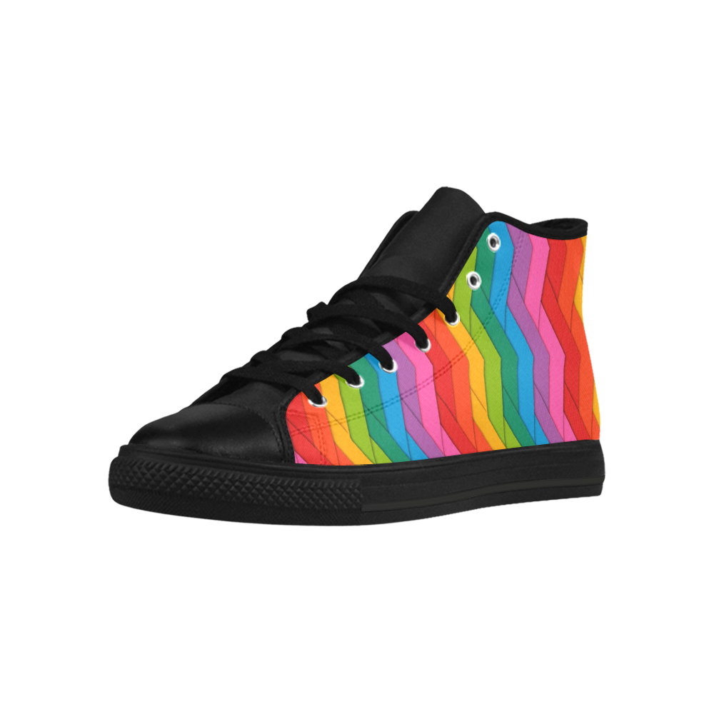 Woven Rainbow Aquila High Top Microfiber Leather Women's Shoes (Model 032)