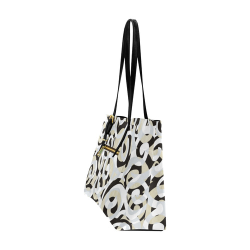 Black White Grey SPIRALS pattern ART Euramerican Tote Bag/Large (Model 1656)