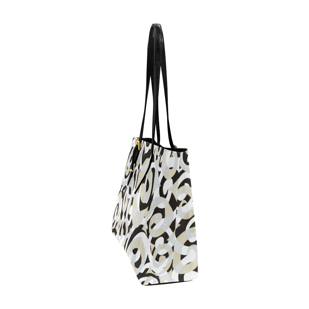 Black White Grey SPIRALS pattern ART Euramerican Tote Bag/Large (Model 1656)