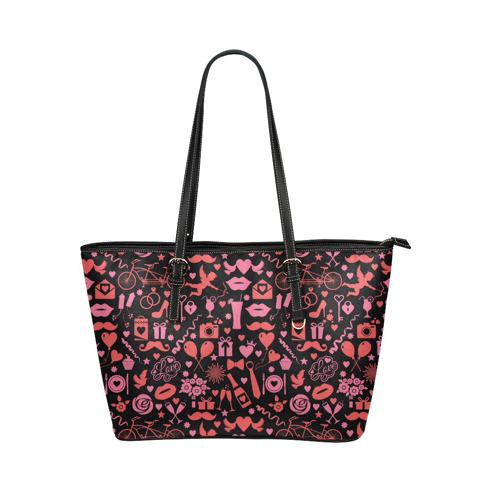 Pink Love Leather Tote Bag/Large (Model 1651)