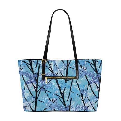 Abstract Geometric Blue Tree Nature Euramerican Tote Bag/Large (Model 1656)