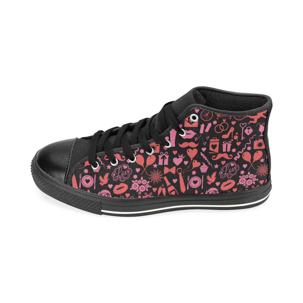 Pink Love High Top Canvas Women's Shoes/Large Size (Model 017)