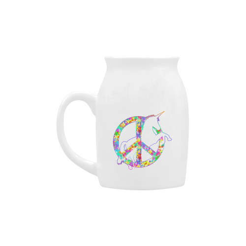 White UNICORN in a multicolored Splatter PEACE Milk Cup (Small) 300ml