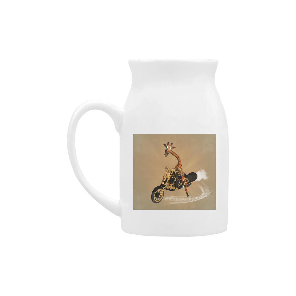 Funny giraffe with motorcycle Milk Cup (Large) 450ml