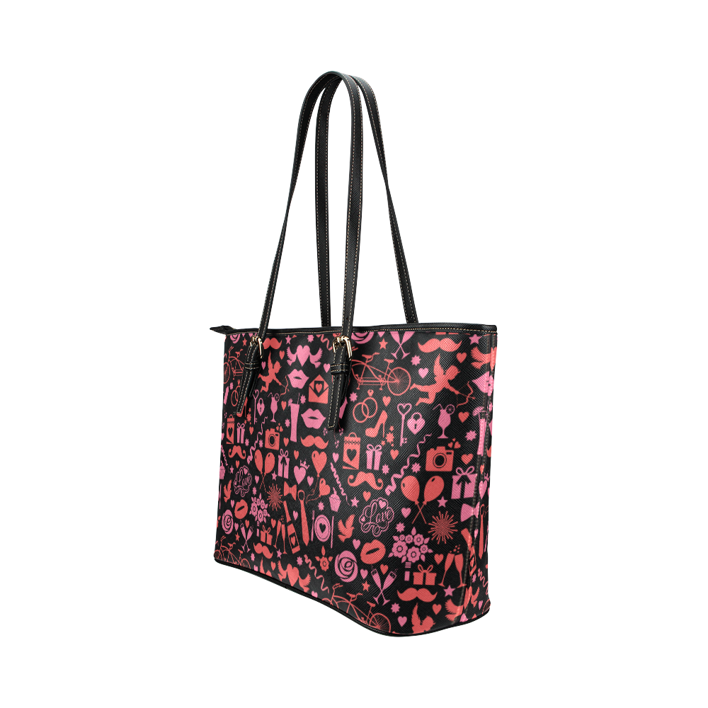 Pink Love Leather Tote Bag/Small (Model 1651)