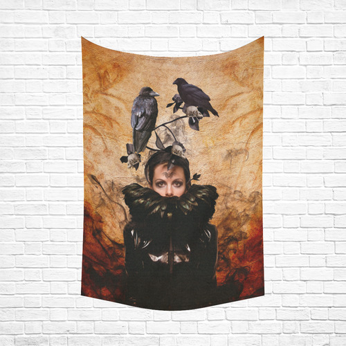 Crow Woman in Modern Times as Spirit Guide Cotton Linen Wall Tapestry 60"x 90"