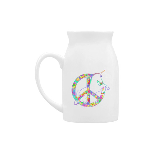 White UNICORN in a multicolored Splatter PEACE Milk Cup (Large) 450ml