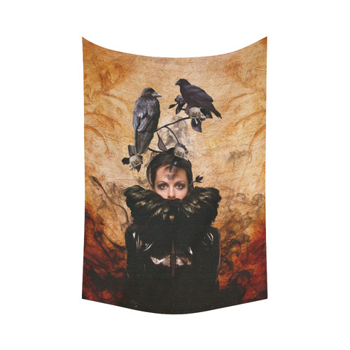 Crow Woman in Modern Times as Spirit Guide Cotton Linen Wall Tapestry 60"x 90"
