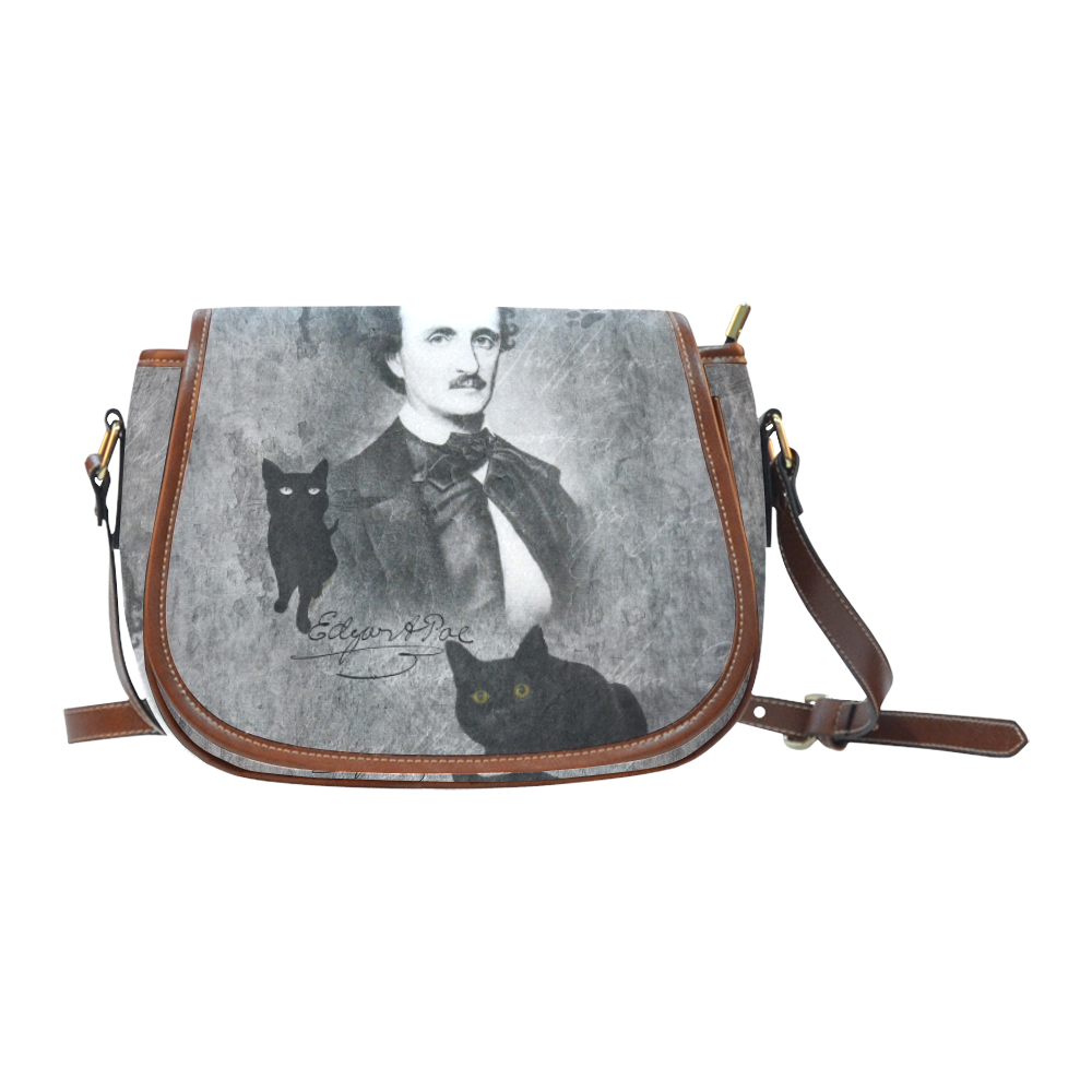 E.A. Poe - The Black Cat Vintage Collage Saddle Bag/Large (Model 1649)