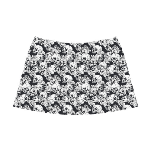 skull pattern, black and white Mnemosyne Women's Crepe Skirt (Model D16)
