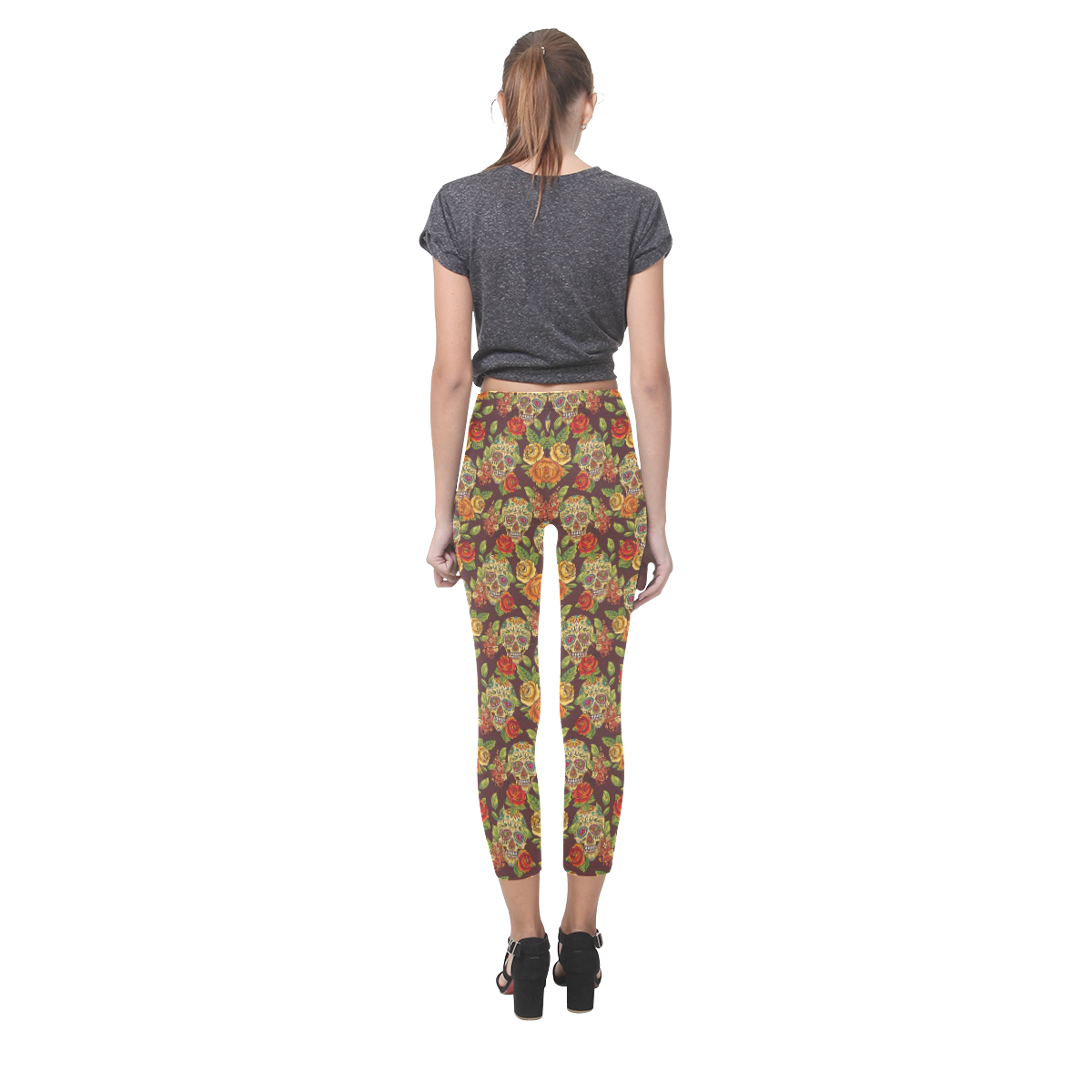 sugar skull pattern Capri Legging (Model L02)