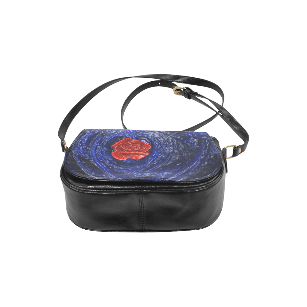 Blue fractal heart with red rose in plastic style Classic Saddle Bag/Small (Model 1648)