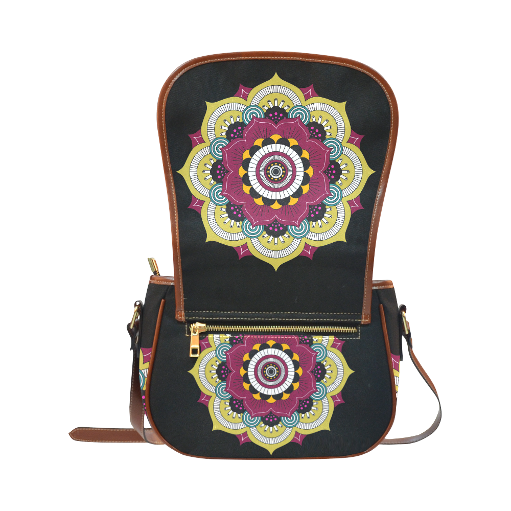 Beautiful Gold Mandala Dark Background Saddle Bag/Small (Model 1649) Full Customization