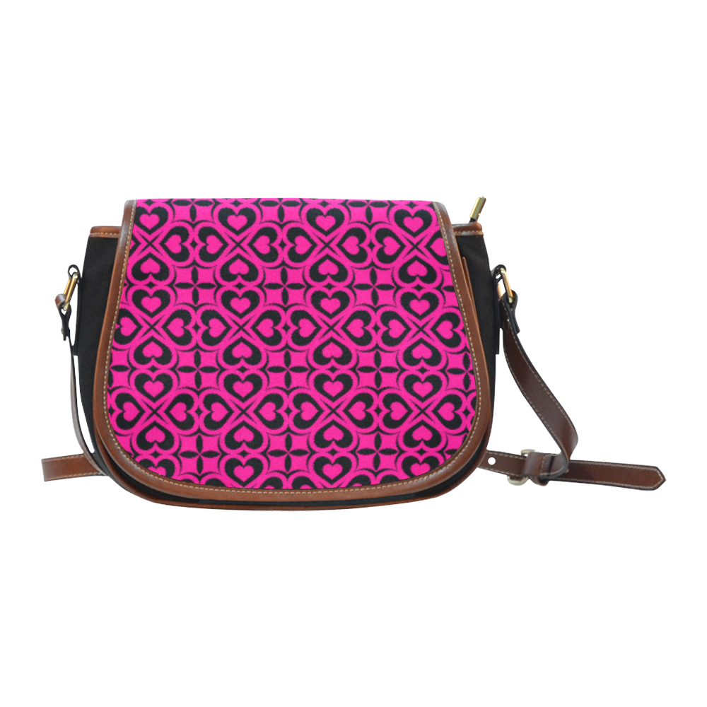 Pink Black Heart Lattice Saddle Bag/Small (Model 1649)(Flap Customization)